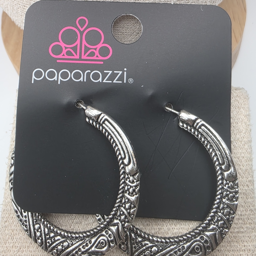 Paparazzi Intricate Silver Hoop Earrings (780)